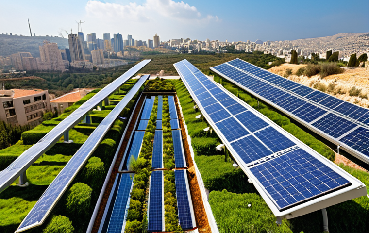 **Prompt:** A vibrant, futuristic city landscape in Israel, showcasing a blend of modern skyscrapers and lush green spaces. Solar panels are integrated into building designs, and advanced water management systems are subtly visible. The scene reflects Israel's innovation in clean technologies and sustainable urban development. Include elements of local culture and architecture, illuminated by a warm, sunny Mediterranean light.