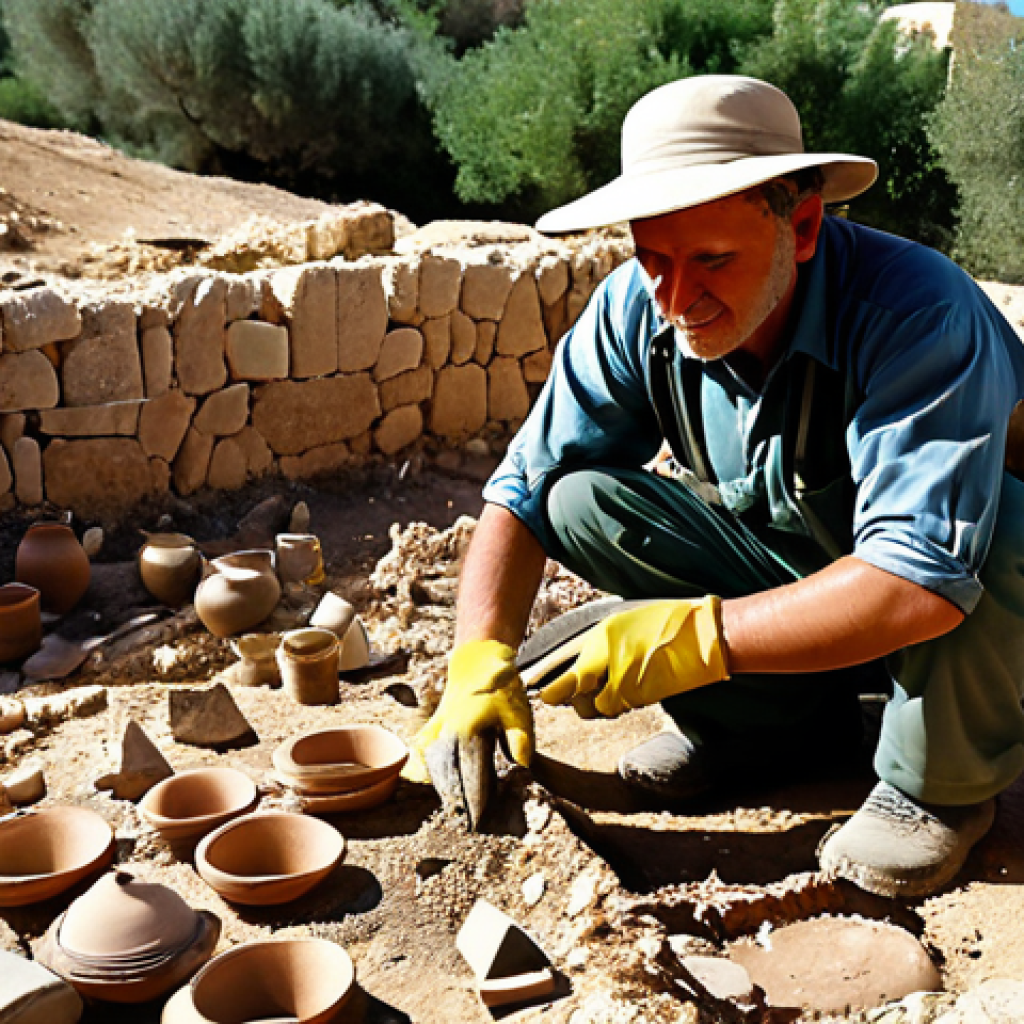 **
"A professional archaeologist, fully clothed in modest field attire, carefully excavating ancient pottery shards at an archaeological dig site in Israel, appropriate content, safe for work, perfect anatomy, correct proportions, natural pose, sunny day, detailed background, high quality, professional photography"
**