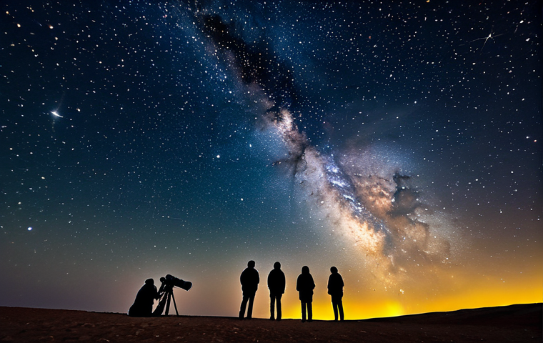 이스라엘의 주요 사막 관광 명소 - Negev Desert Stargazing**
"A family-friendly scene under a vast, starlit sky in the Negev Desert. A...