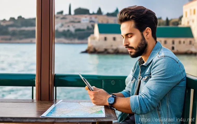 이스라엘 화폐 및 환전 팁 - **Modern City Financial Hub:** A contemporary urban street in Tel Aviv, with sleek glass buildings r...