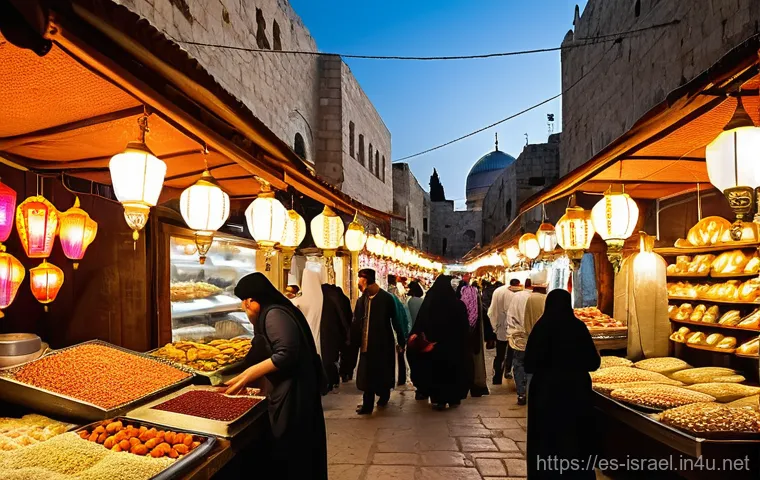 이스라엘에서의 라마단 체험 - **Serene Tarawih Prayers near a Grand Mosque in Jerusalem**
    "An ethereal evening scene depicting...