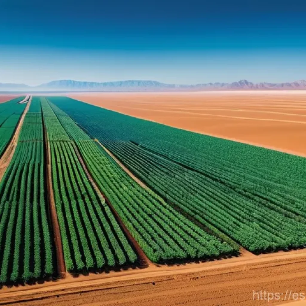 이스라엘의 농업 혁신 박람회 - **Prompt:** "A breathtaking aerial view of a vast, arid desert landscape being meticulously transfor...