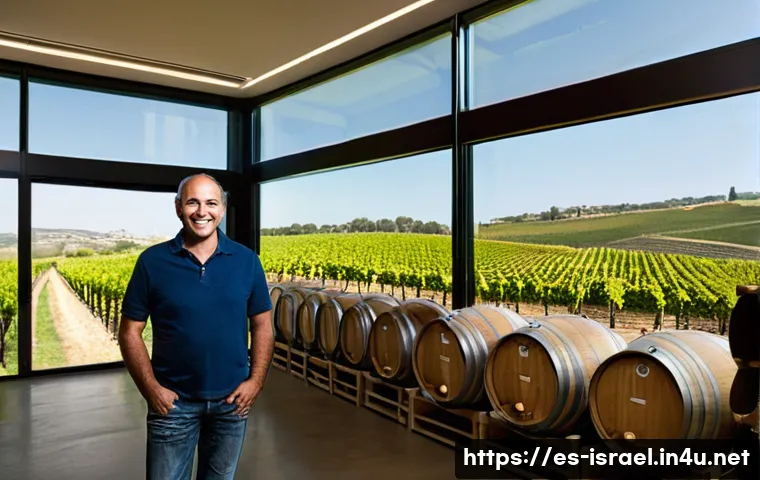 이스라엘의 와이너리 투어 - **Prompt:** "A vibrant and modern Israeli winery interior, showcasing a seamless blend of ancient wi...