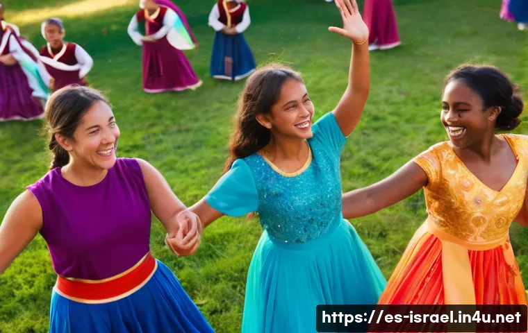 이스라엘 전통 무용의 역사와 형태 - **A Joyful Hora Celebration of Unity**
A vibrant, high-angle view captures a diverse group of pe...