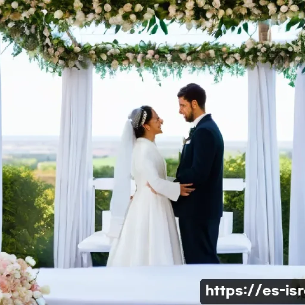 이스라엘에서의 결혼 문화 - A traditional Jewish wedding scene under a beautifully decorated Jup&aacute; canopy, adorned with fresh flo...