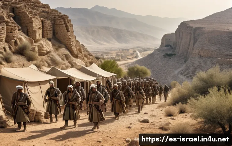 이스라엘의 역사적 전투 지역 - A panoramic view of an ancient strategic battlefield set in the mountainous terrain of the Middle Ea...