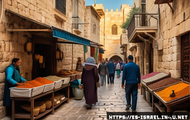 이스라엘에서 제작된 영화와 드라마의 배경 - A bustling historic street scene in the old city of Jerusalem, featuring narrow cobblestone alleys l...