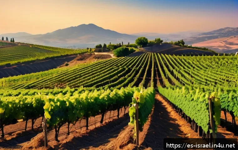 이스라엘의 주요 와인 생산지 - A panoramic vineyard landscape in Israel&rsquo;s northern highlands during early autumn, featuring rows of...