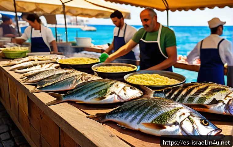 이스라엘에서 추천하는 해산물 레스토랑 - A vibrant Mediterranean seafood market scene in Tel Aviv&rsquo;s Carmel Market, bustling with local chefs ...